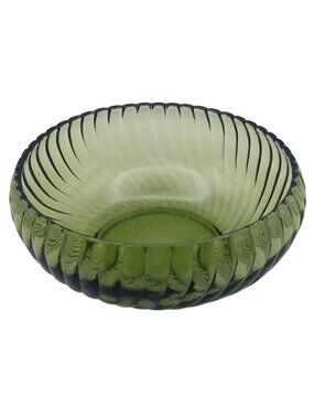 Vintage Anchor Hocking Glass Avocado Green Ribbed Optic Swirl Serving Bowl